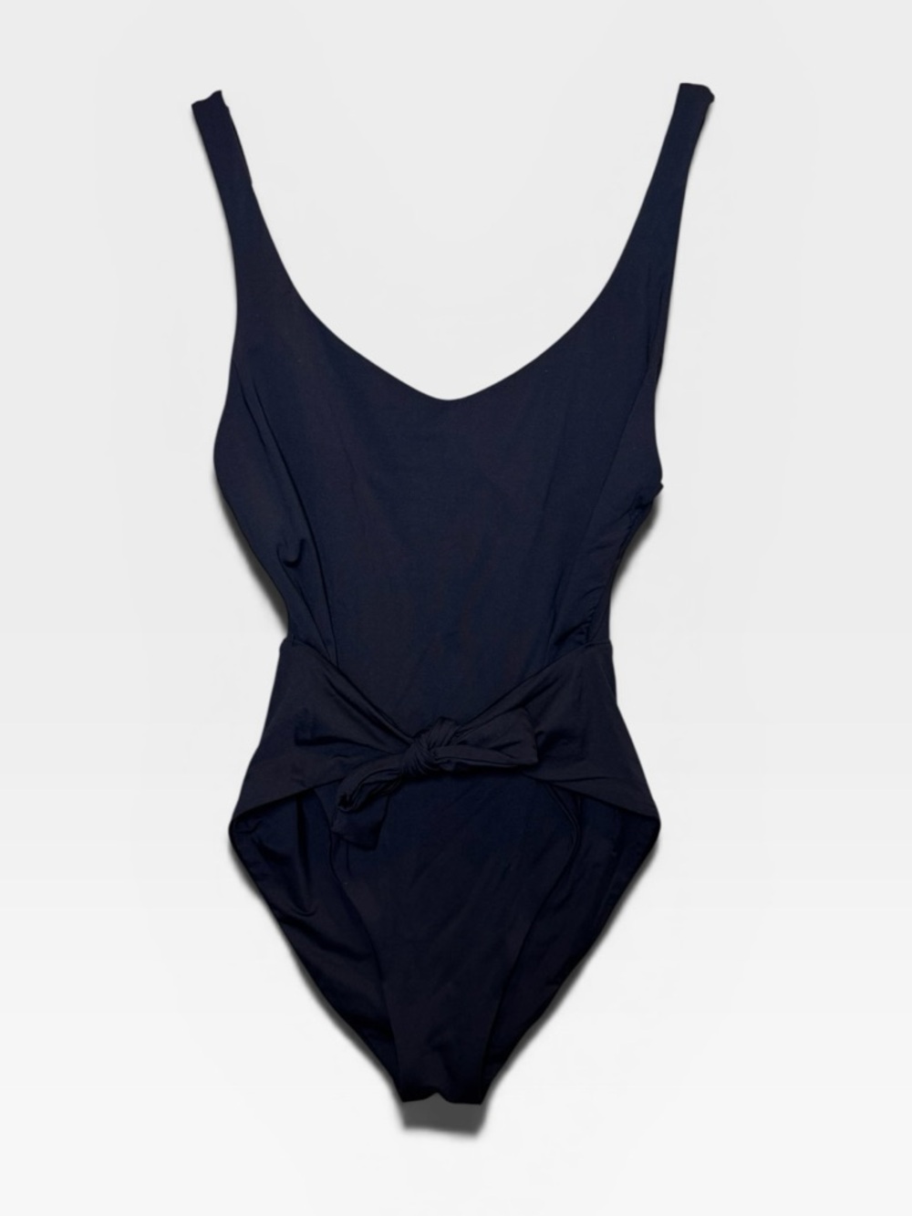 BECCA Black Front Tie HIgh Cut One-Piece Swimsuit Nylon Spandex Size Large
